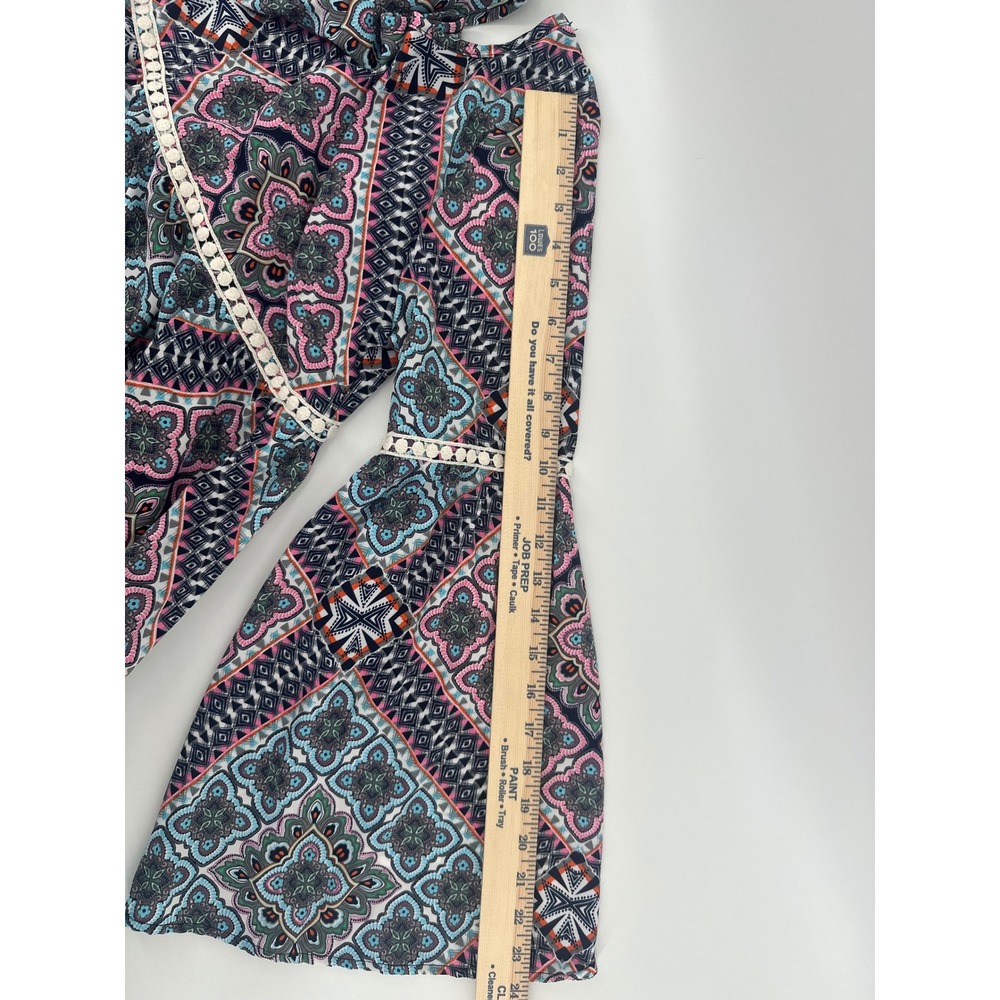 Altar'd State Womens Blue Pink Geometric Bell Sleeve Boho Mini Dress M Festival - Picture 6 of 11